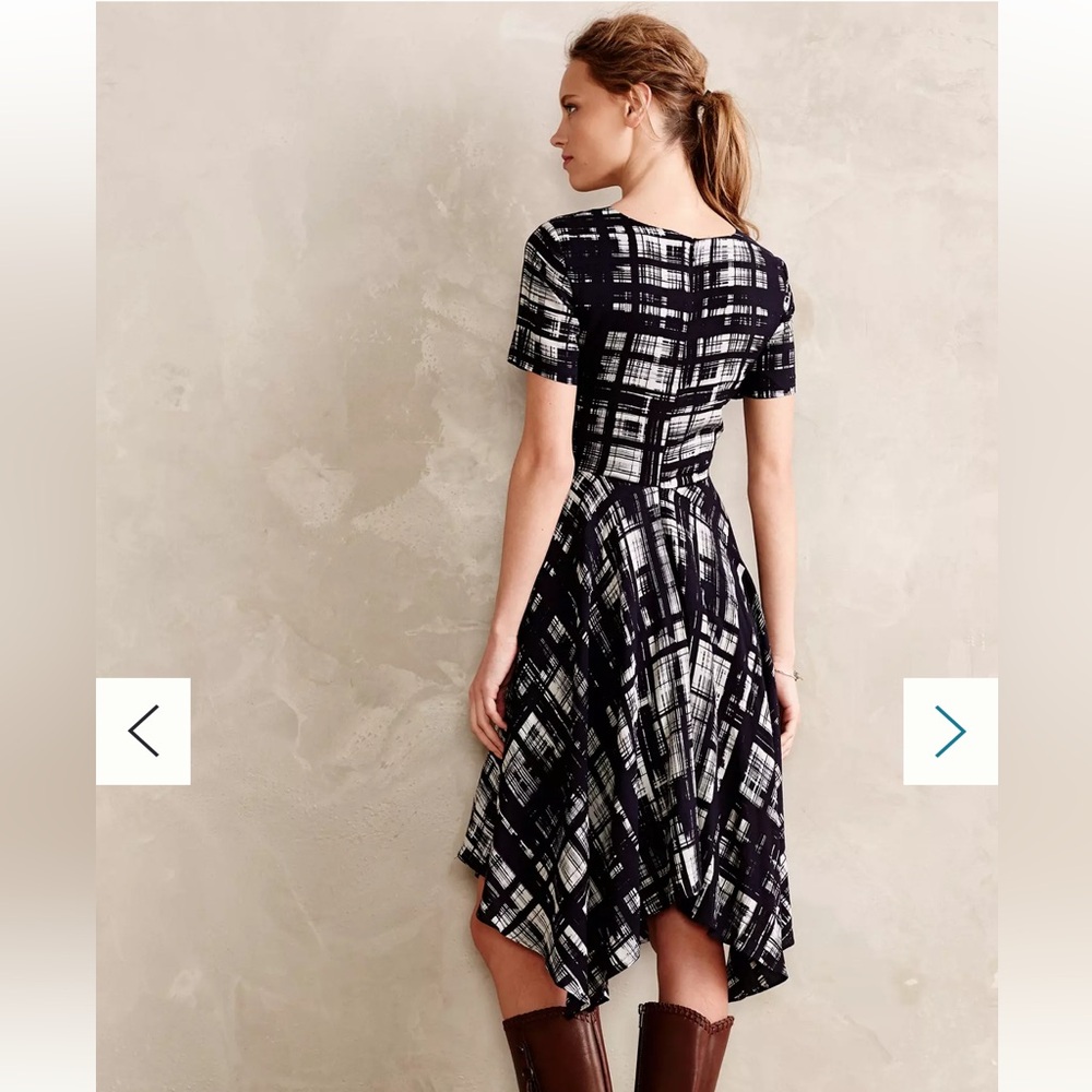 Anthropologie Corey Lynn Calter paint strokes pattern 2 black white lined dress - Picture 3 of 15
